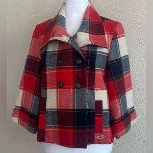 Hollister Vintage Plaid Peacoat Size Small